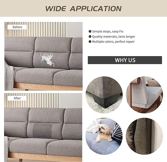 Fine Linen Repair Patches, Self-Adhesive Linen Fabric Patches, 8X11 inch Extra Size, Multi Color, Can be Used for Linen Sofa Repair and Linen Clothes Repair(8" x 11",Dark Grey)