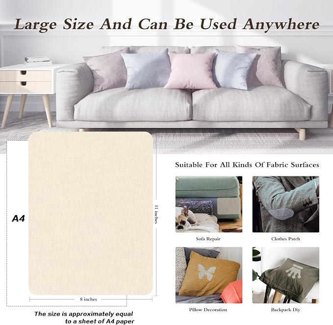 KING MOUNTAIN Fine Linen Fabric Patches, Self-Adhesive, 8x11 inch, 2 PCS, Multi Color, for Linen Sofa Repair (Off White, 8" x 11" - 2PCS)