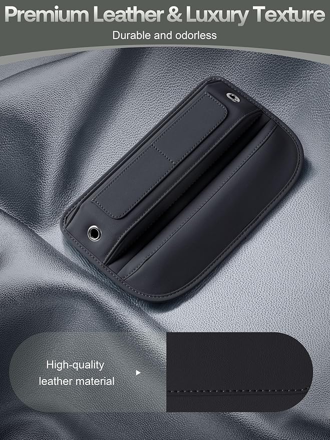 Universal Fit Premium Leather Car Seat Gap Filler Organizer, Center Console Organizer with Card Slots, Clever Gifts for Car SUV Truck Owners (Black, 2 Pack)