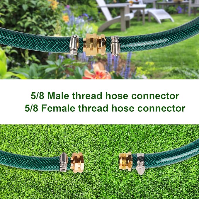Biswing Garden Hose Repair Connector with Stainless Steel Clamps, 5/8" Barb x 3/4" GHT Thread Aluminum Water Hose Pipe Repair Kit, Female and Male Hose Connectors, 4 Pack