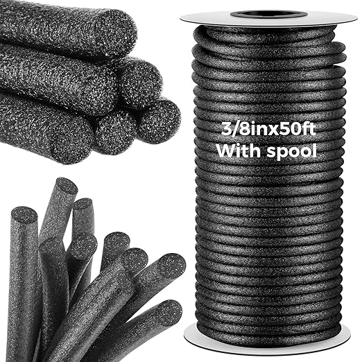 MotiMind 3/8 Inch x 50 ft Foam Backer Rod for Gaps Joints Concrete Crack Filler Caulk Saver Bulk Foam Backing Rod Concrete Filler Rope for Weather Stripping Door Seal (Black)