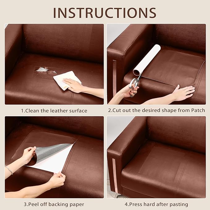 JDLUGH Sofa Leather Repair Patch Tape, Large Self Adhesive Couch, Car Seat, Office Chair, Leather Furniture, Vinyl Repair Patch Kit for Furniture (15x60 Inch, Brown)
