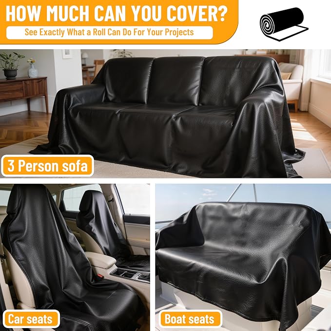 Marine Vinyl Upholstery Faux Leather: Meneng 3 Yard Roll Heavy Duty Boat Seat Vinyl Fabric - Waterproof & Scratch-Resistant for Furniture Sofa Repair
