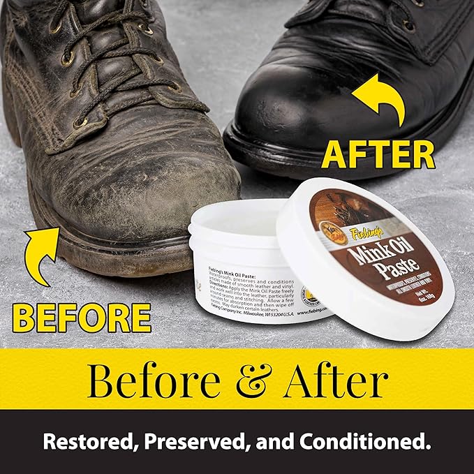 Fiebing's Mink Oil for Leather Boots (2 Pack, 6 oz Each) - Leather Cleaner & Conditioner - Waterproof, Preserve, Soften All Smooth Leathercraft & Vinyl - Prevents Salt Stains On Couch, Shoe, Purse