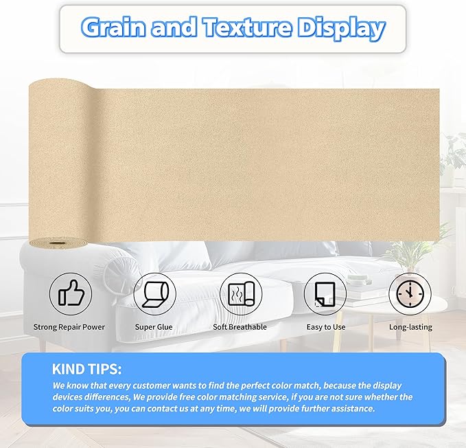 KING MOUNTAIN Couch Fabric Repair Patch, Fabric Patches for Furniture, 4" x 63" Waterproof Velvet Repair Tape for Sofas, Car Seats, Furniture, Upholstery Fabrics and Velvet Goods. （Beige）
