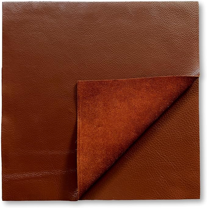 Natural Grain Cow Leathers: 12'' x 12'' Pre-Cut Leather Pieces (Brandy, 5 Pieces)