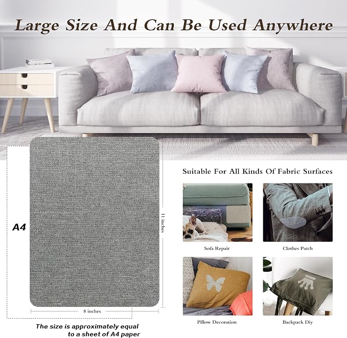 KING MOUNTAIN Coarse Linen Repair Patches, Self-Adhesive Linen Fabric Patches, 8X11 inch 2 PCS, Multi Color, Can be Used for Linen Sofa Repair (8" x 11"-2PCS, Smoky Grey)