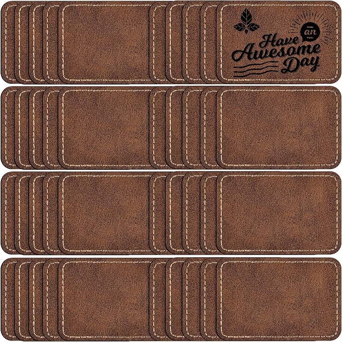 40 Pack Blank Leatherette Patches with Adhesive, Rectangle Laser Engravable Faux Leather Patch for Hats Custom, Fabric Repair Sew, Engraving Materials, Gifts, DIY (Rustic, 3 x 2 in)
