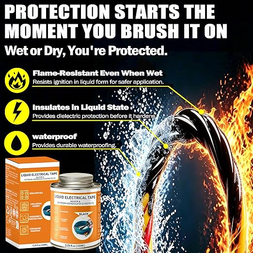 5.29 oz Liquid Electrical Tape Quick-Drying Insulating Glue with Brush Cap - Quick-Dry Waterproof Sealant for Wires, Cables, Connectors, Outdoor & Automotive Electrical Equipment (Black)
