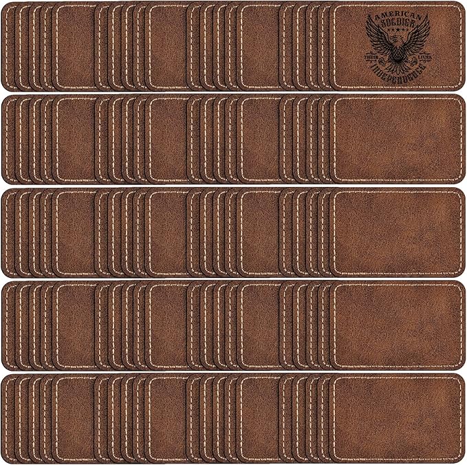 100 Pack Blank Leather Patches with Adhesive, Rectangle Laser Engravable Faux Leatherette Patch for Hats Custom, Fabric Repair Sew, Engraving Materials, Gifts, DIY (Rustic, 3 x 2 in)