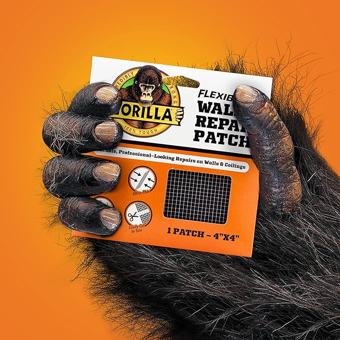 Gorilla Flexible Wall Repair Patch, 4”x 4”, (Pack of 1) – Durable, Professional Looking Repairs on Walls & Ceilings