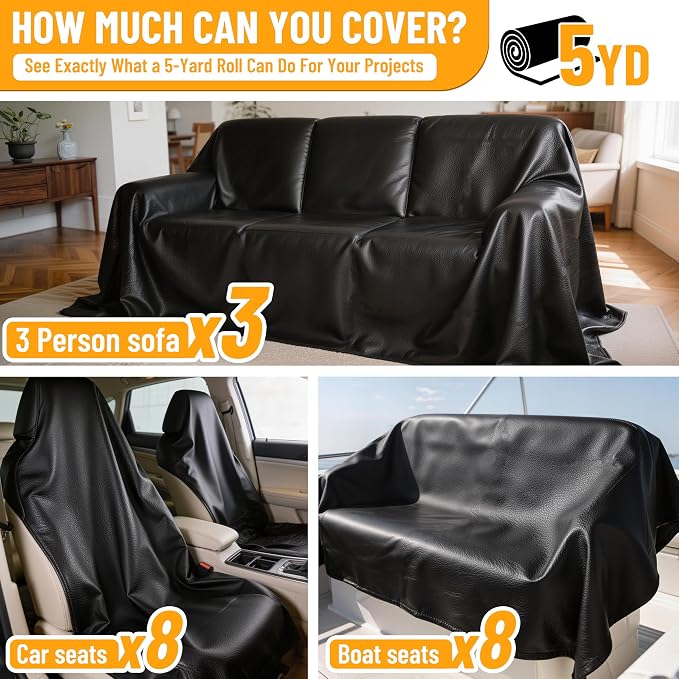 Meneng Marine Vinyl Leather Fabric: 5 Yard Roll Heavy Duty Boat Seat Vinyl - Waterproof & Scratch-Resistant for Marine Upholstery - Outdoor Cushion & Chair DIY (Boat Owners)
