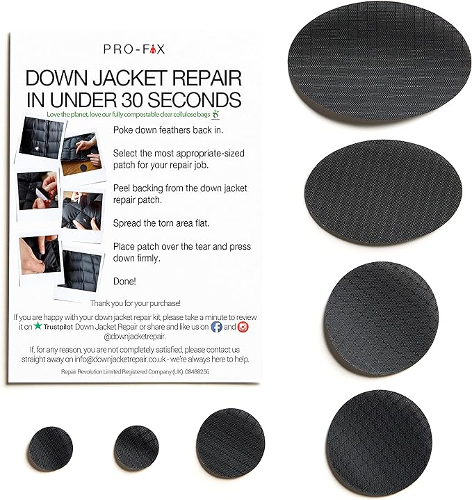 Self-Adhesive Waterproof Repair Patch Kit - 30-Second Fix for Down Jackets, Tents, Sleeping Bags, Backpacks, Outdoor and Camping Gear - Pre-Cut Nylon Ripstop Patches, Multiple Colors - Black