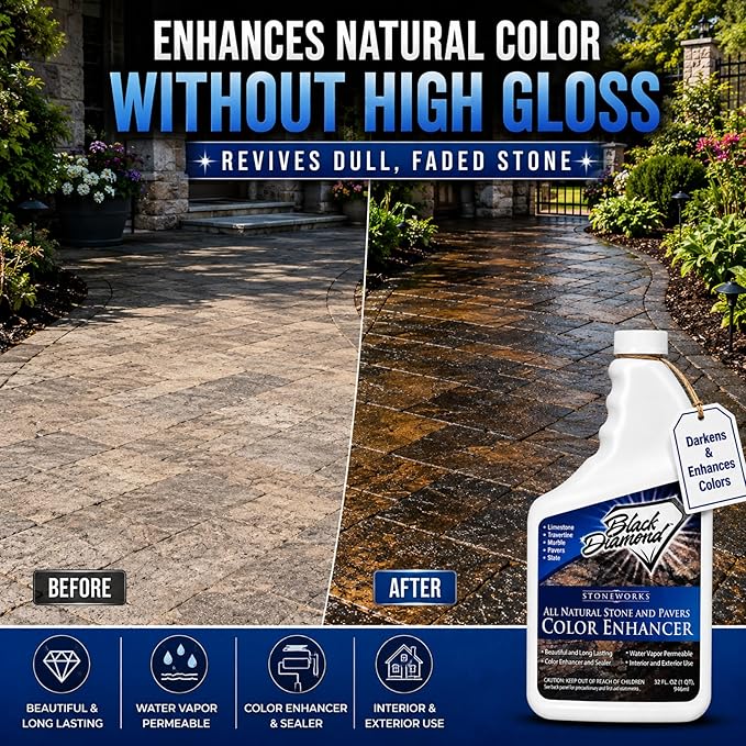 Color Enhancer Sealer for All-Natural Stone and Pavers. Marble, Travertine, Limestone, Granite, Slate, Concrete, Grout, Brick, Block. (Trial)