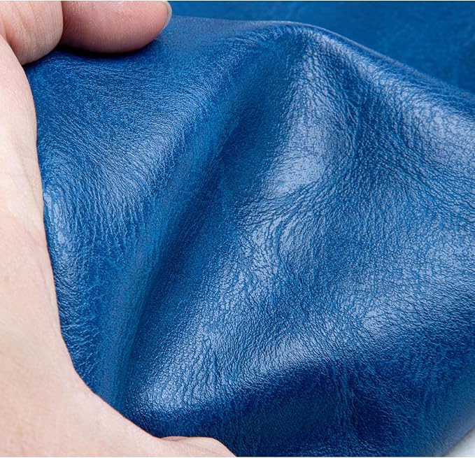 Faux Leather Fabric Sheet, 36 x 54 Inches, Texture Synthetic Material for DIY Crafts, Leather earings,Upholstery, Automotive, Sofa Projects Individual 1 Yard Cut (R-Blue, One Yard)