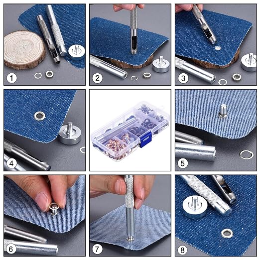 1/4 Inch Grommet Kit 200 Sets Grommets Eyelets with 3 Pieces Install Tool Kit and Box for Shoes Clothes Crafts Bag