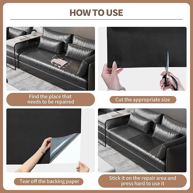 ONine Leather Repair Patch,Self-Adhesive Couch Patch,Multicolor Available Scratch Leather 16×32 Inch Peel and Stick for Sofas,Car Seats Backpack Jackets(Black-Fine Grain)