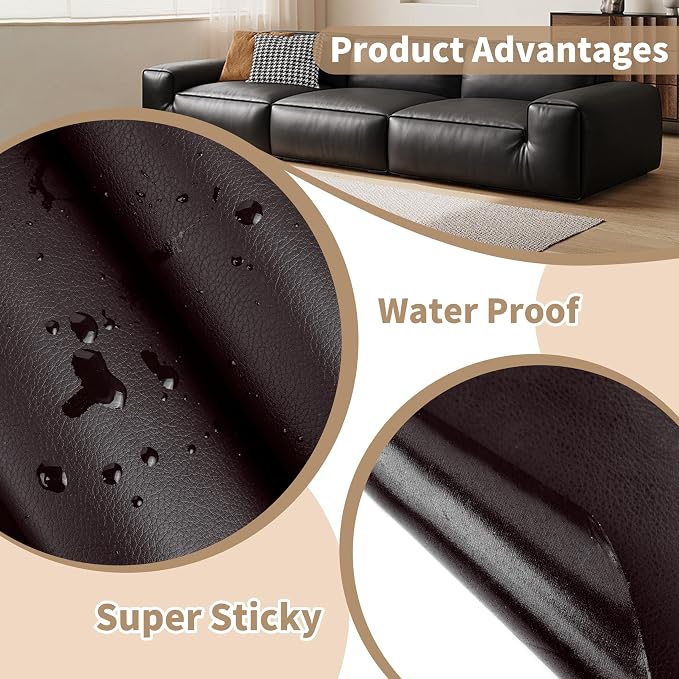 Leather Repair Patch,Self-Adhesive Leather,17X79inch,Self-Adhesive Waterproof,Scratch Resistant,DIY Large Patch for Sofas,Furniture,cabinets,Walls,Motorcycle Seats,car Seats (Dark Brown)