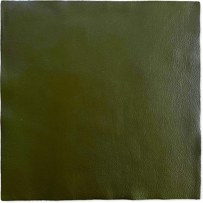 Natural Grain Cow Leathers: 12'' x 12'' Pre-Cut Leather Pieces (Olive, 1 Piece)