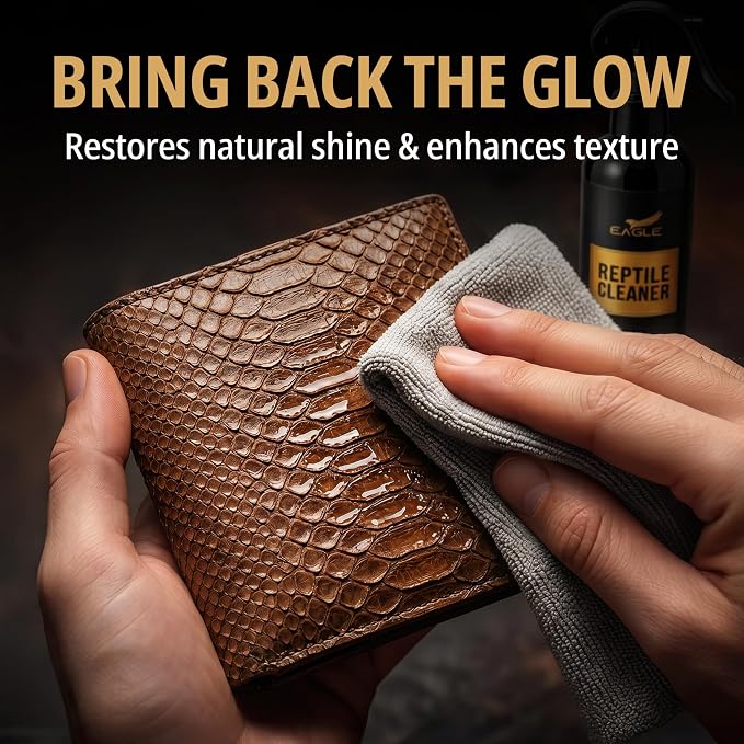 Exotic Leather Cleaner & Conditioner Spray – Cleans, Conditions & Protects Alligator, Crocodile, Snakeskin, Lizard, Ostrich & More – 8oz with Microfiber Cloth – Boots, Shoes, Bags, Belts