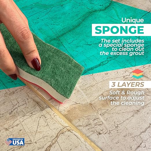 PentaUSA Tile Grout Repair Kit with Removal Tool - Premixed Acrylic Sanded Grout Filler for Bathroom, Shower, and Kitchen, Includes Applicator Spatula, and Sponge Warm Beige (8.8oz / 250g)