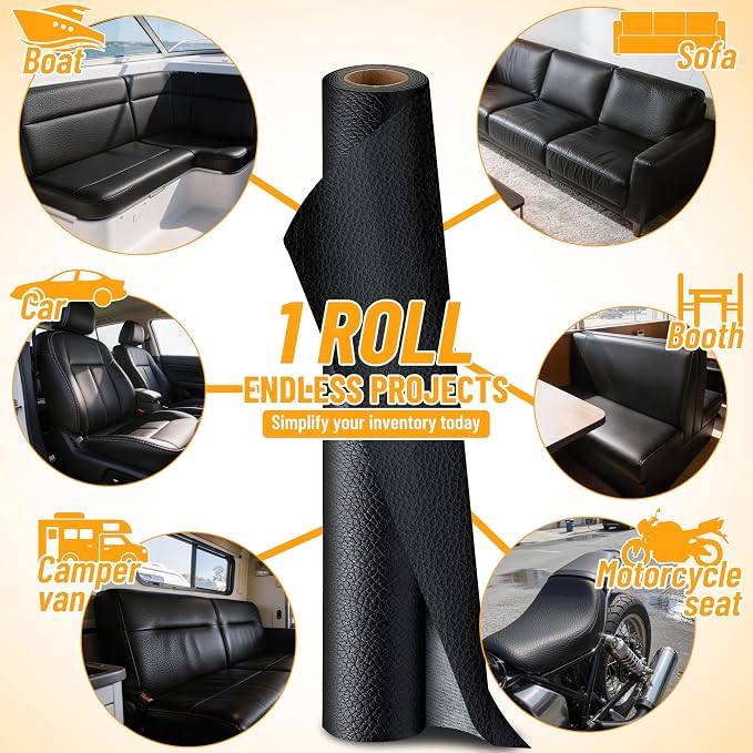 Self-Adhesive Marine Vinyl Faux Leather: Meneng 3 Yard Roll Heavy Duty Boat Seat Vinyl - Waterproof & Scratch-Resistant for Marine Upholstery - Leather Repair Patch for Furniture Sofa Couch