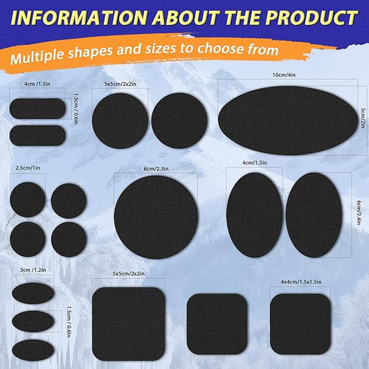 Down Jacket Repair Patch Kit, Outdoor Gear Tenacious Repair Tape, Self Adhesive Fabric Patches for Clothes, Waterproof Ripstop Nylon Fabric Patch for Puffer Jacket, Coat, Tent (18 Pcs, Light Gray)