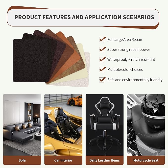 ONine Leather Repair Patch, Self-Adhesive Couch Patch, Multicolor Available Scratch Leather 8X11 Inch Peel and Stick for Sofas(Dark Brown-Fine Grain)