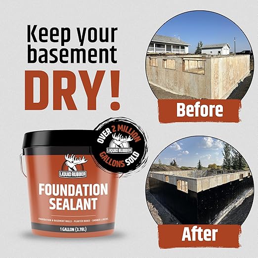 Liquid Rubber Basement and Foundation Repair Sealant - Waterproof Concrete Sealer & Crack Filler - Flexible Coating for Indoor & Outdoor Use - Waterproofing Paint - Black, 2.5 Gallon
