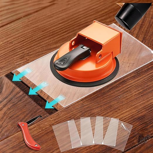 Upgraded Heavy-Duty Floor Gap Fixer Tool Kit – 110 lbs Strong Suction Cup with Adhesive Pads & Scraper, Laminate, Vinyl & Wood Flooring Repair, Plank Grabber Gap Closer