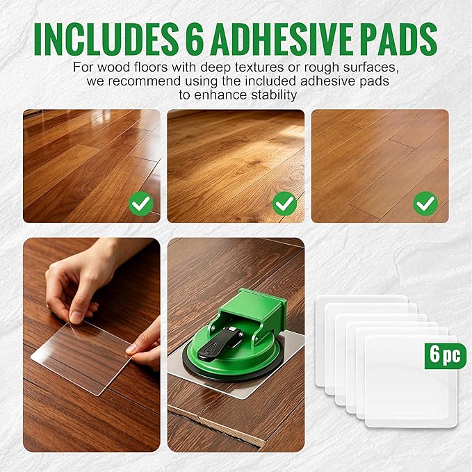 Floor Gap Fixer Tool With 6pcs Sticky Pads, Heavy-Duty Floor Repair Suction Cup Tool For Gaps, Laminate Flooring Tools To Close Gaps, For Smooth Surface Wood Tile Hardwood Floors Gaps (Green)