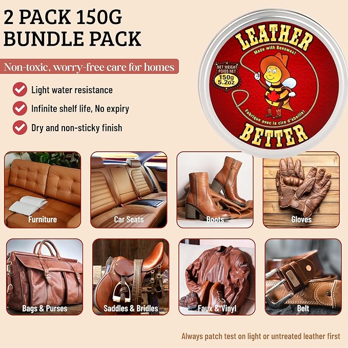 Leather Better All Natural Leather Furniture Cleaner and Conditioner, 10.04 oz - Beeswax, Tallow & Jojoba Oil/Conditions, Softens & Restores Leather Sofas, Boots, Car Seats, Saddles & Bags | Deeply conditions for 3+ months, Eco-Friendly Recyclable Tin,...
