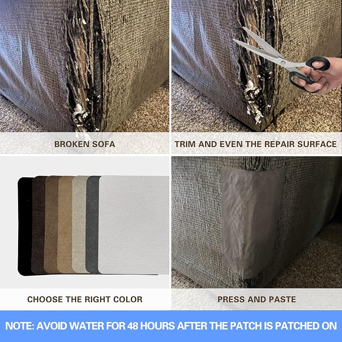 Azobur Sofa Repair Patch, 6 Piece Microfiber Patches, Self Adhesive Fabric Patch, Luxurious Look, Quick Fix Sofa (Light Grey)