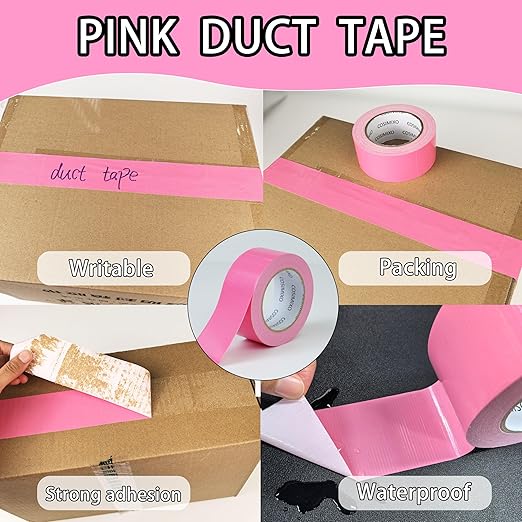 COSIMIXO 5-Pack Pink Heavy Duty Duct Tape, 2 inches x 30 Yards, Strong, Flexible, No Residue, All-Weather and Tear by Hand - Bulk Value for Repairs, Industrial, Professional Use