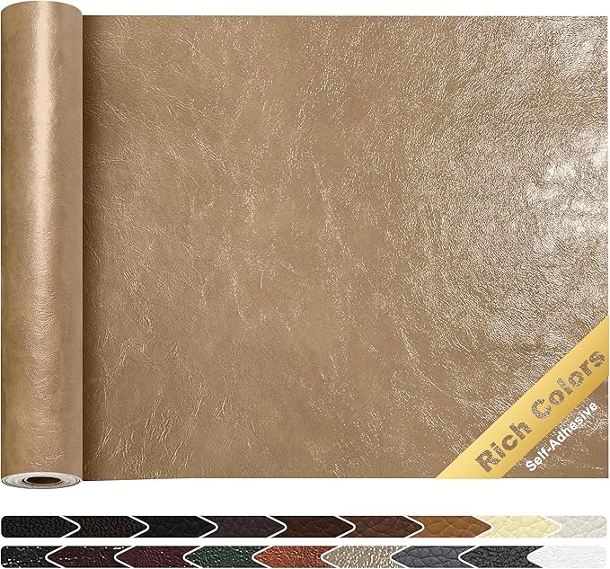 KING MOUNTAIN Leather Repair Patch,16 x 60 Inches self Adhesive Leather Repair Tape for Damaged Leather Furniture, Sofa Seating,Car Seats, Leather Goods（Khaki）