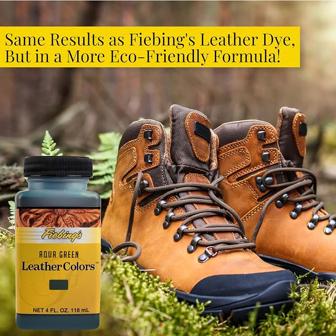 Fiebing's LeatherColors (4 Fl Oz, Aqua Green) - Leather Dye for Natural Leather - Water-Based, Non-Flammable Formula - Permanent & Penetrating Color for Shoes, Boots, Furniture - Safe for Institutions