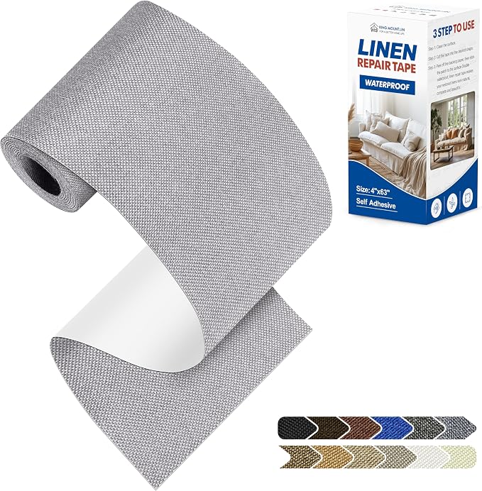 KING MOUNTAIN Linen Repair Patches, Self-Adhesive Fabric Patches, 4 X 63 inch Extra Size, Multi Color, Can be Used for Sofa Repair (Light Grey 3.0)