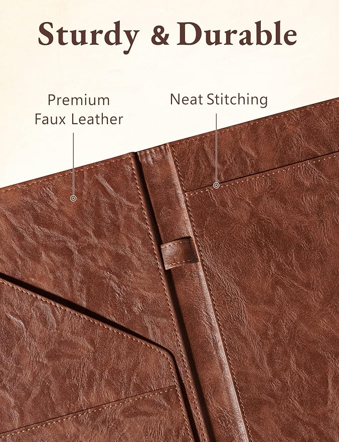 Mymazn Padfolio, Portfolio Folder, Legal Pad Holder, Resume Folder | Faux Leather Binder with Document Organizer, Business Card Holder, Letter-Size Notepad for Interview, Men & Women, Brown