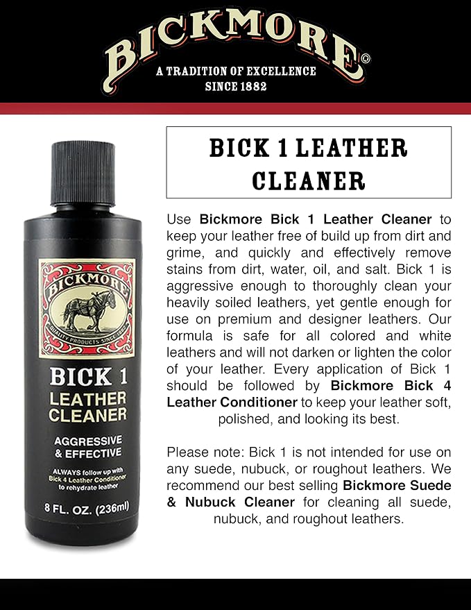 Bick 1 Leather Cleaner & Bick 4 Leather Conditioner - Will Not Darken Leather - Safe For All Colors of Leather Apparel, Furniture, Jackets, Shoes, Auto Interiors, Bags & Accessories