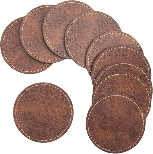 SmallCat 10 PCS Round Leather Patches for Hats, Iron on Blank Patches, Artificial Leather Patches for Laser Engraving, Repair Patches for Sewing Crafts for Hats, Jackets, Backpack, Jeans - Brown