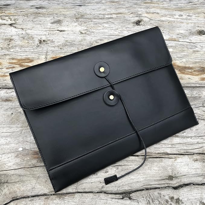 Vintage pu Leather 13.5" Certificate File Sleeve Case Business Manila Clutch Envelope Bag Office Documents Folder (Black)