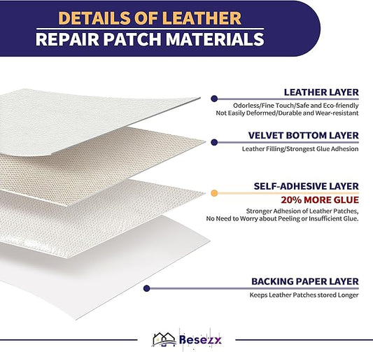 Leather Repair Patch Tape Kit, Self Adhesive Leather Repair for Furniture, Couch, Sofa, Car Seats,Office Chair,Vinyl Repair Kit.30inx16in