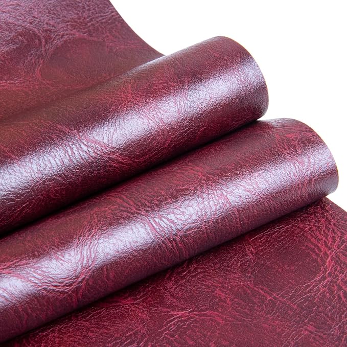 Faux Leather Fabric Sheet, 36 x 54 Inches, Texture Synthetic Material for DIY Crafts, Leather earings,Upholstery, Automotive, Sofa Projects Individual 1 Yard Cut (Burgundy, One Yard)