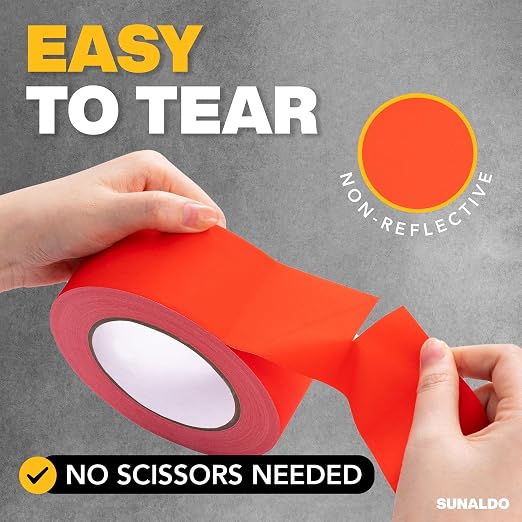 Gaffers Tape Heavy Duty, Easy to Rip, Residue-Free Professional Grade Floor Tape for Electrical Cords, Matte Finish Non Reflective, Weather Resistant (3, Red, 2" x 30 Yards)