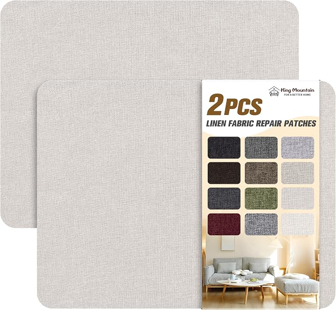 KING MOUNTAIN Fine Linen Repair Patches, Self-Adhesive Fabric Patches, 8X11 inch 2 PCS, Multi Color, Can be Used for Sofa，Chair,Curtain Repair(Beige,8" x 11"-2PCS)