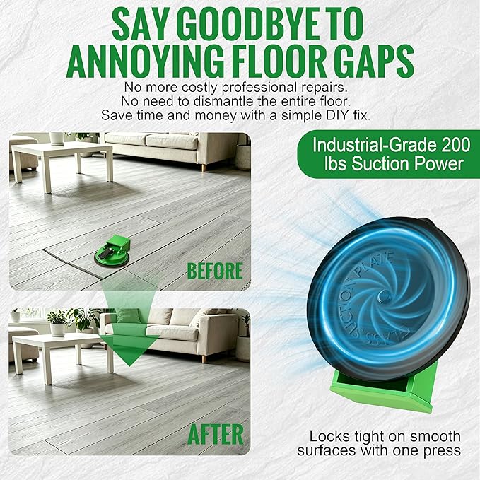 Floor Gap Fixer Tool With 6pcs Sticky Pads, Heavy-Duty Floor Repair Suction Cup Tool For Gaps, Laminate Flooring Tools To Close Gaps, For Smooth Surface Wood Tile Hardwood Floors Gaps (Green)