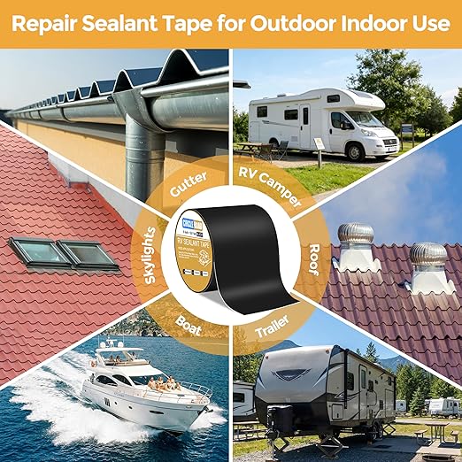 CircleRoad Butyl Sealant Waterproof Tape, RV Roof Tape Black, 6 Inch X 50 Feet RV Repair Sealant Tape, Stop Camper Roof Leaks, UV-Resistant, Weatherproof and Reliable (6In-50FT Black)