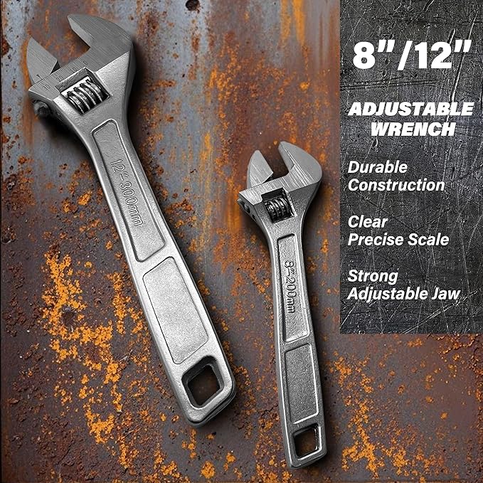 4-Piece Wrench Pliers Set,8 & 12 Inch Adjustable Wrench Set with 8 & 10 Inch Groove Joint Pliers for Home Repair