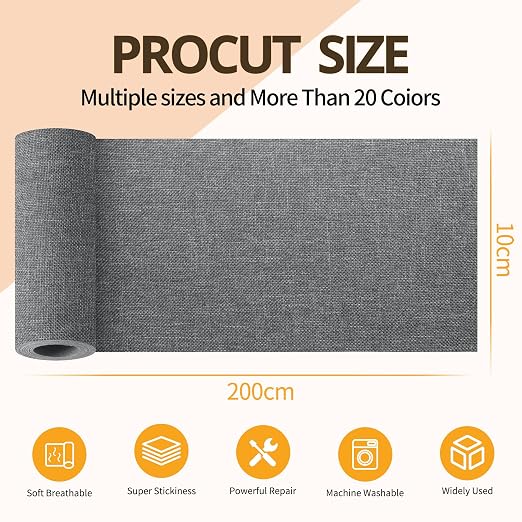 Fabric Repair Tape, Self-Adhesive Couch Patch Repair Fabric Patches for Furniture, Couch Repairing Kit Tape for Upholstery, Carpets, Chairs, Sofas, Pillows Linen 4x80 Inch Grey