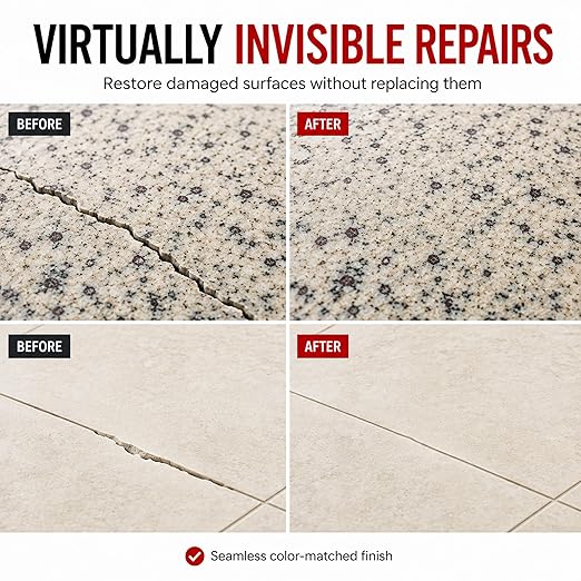 Instant Install 29 Complete - 4 oz Epoxy Permanent Repair Kit with EZ-Tint 10 g 5-Pack, Mixing Sticks, Razor, & Shaping Strip - Granite, Marble, & Tile - Rebonds & Rebuilds - Dry in 29 Minutes